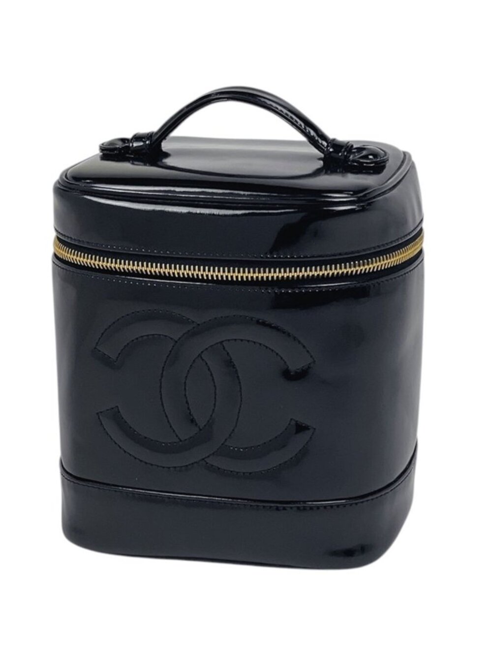 Chanel Makeup Pouch CC Logo Vanity Back Patent Leather Black